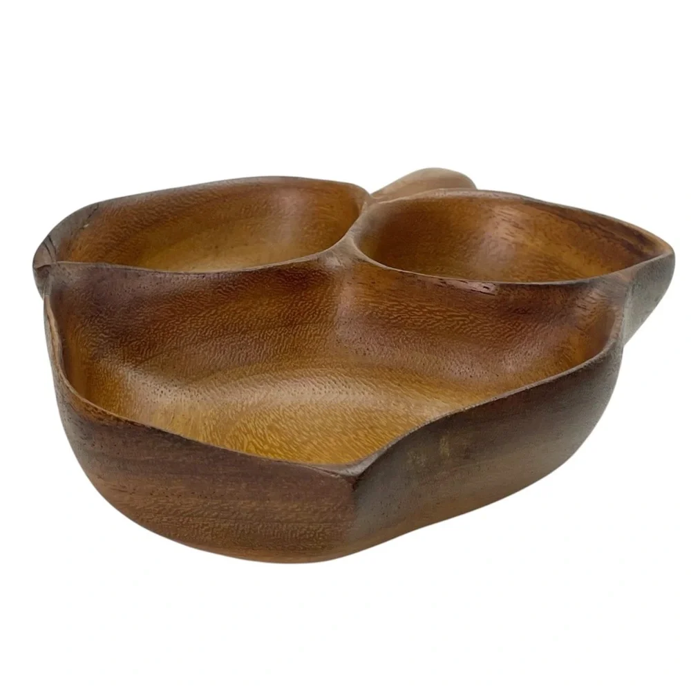 Vintage Acorn Wood Serving Dish Monkey Pod Mid Century Hawaii Signed Fall Decor
